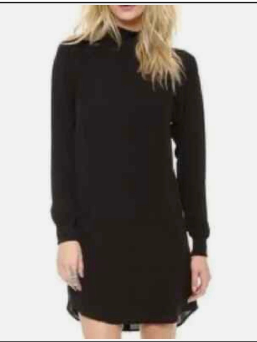 Theory Aerine Silk Black Long Sleeved Mock Neck Dress Shift Mini